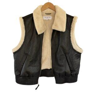 Marc New York Faux Leather Sherpa Lined Vest Black Cream Size L